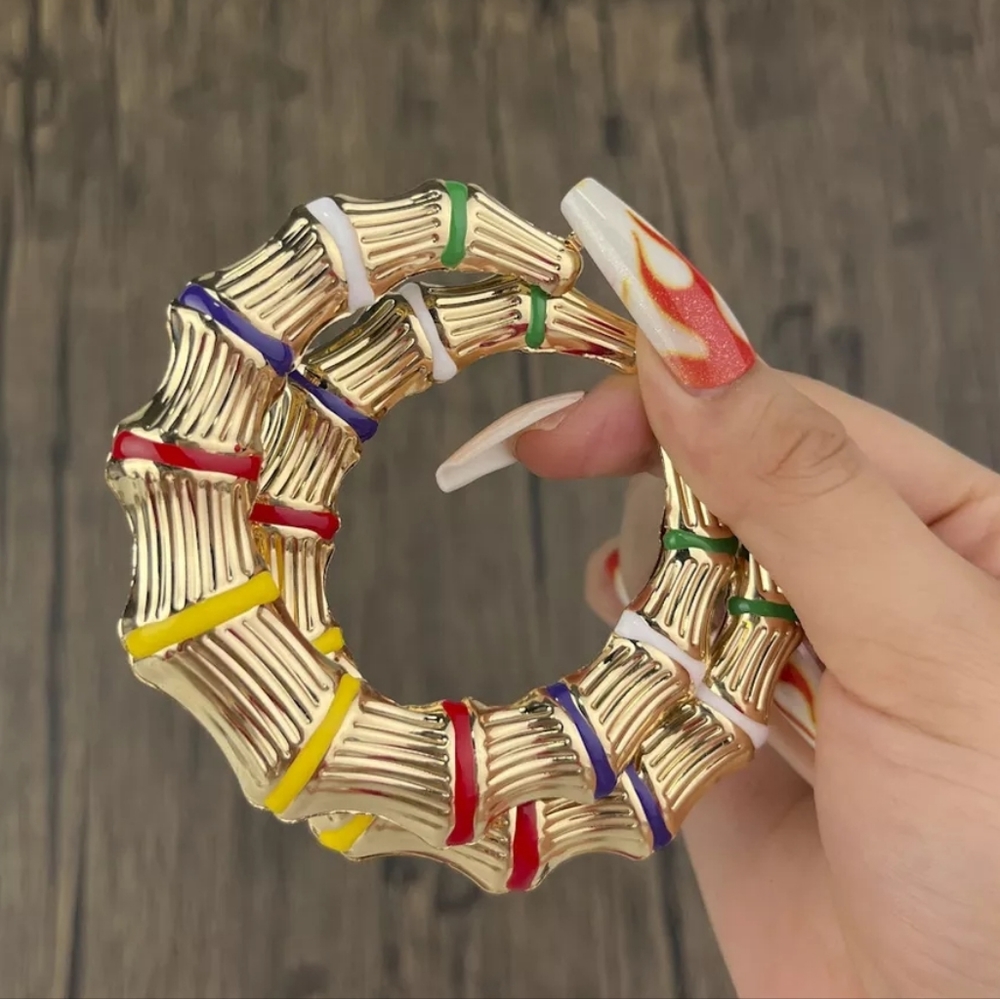 MultiColored Bamboo Door Knocker Earrings Trendy Fashion Jewelry Accessories